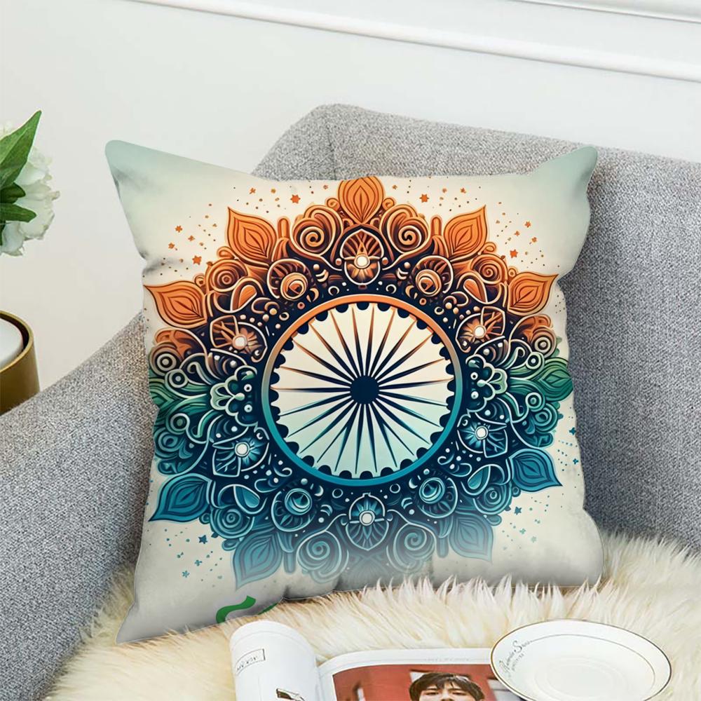 Indias Independence Flag Pillow Case For Car Sofa Decorative Home Double-sided Print Plush Square Throw Pillow Cushion Cover