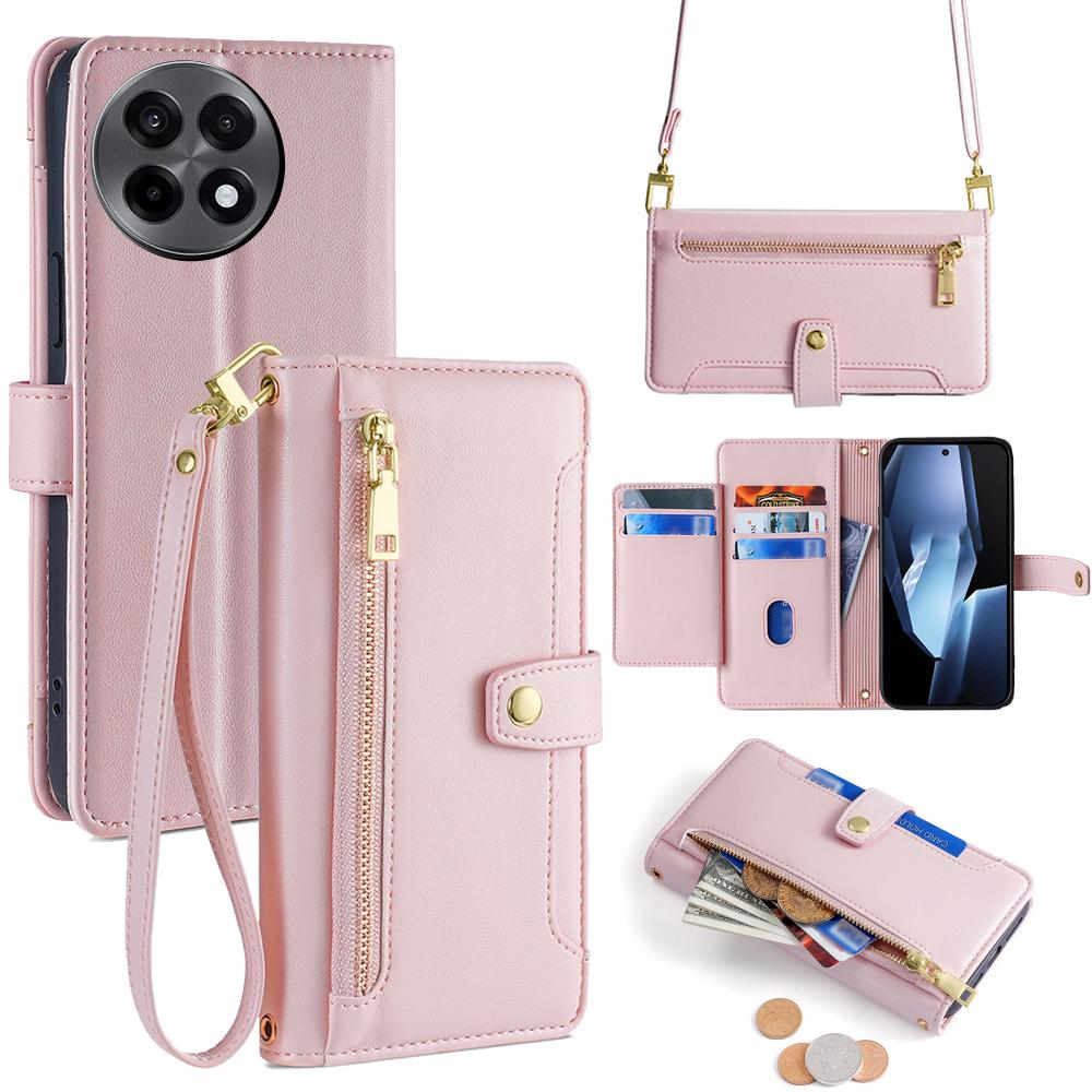 For OnePlus Ace 5 5G/Ace 5 Pro 5G Case Zipper Pocket Wallet Leather Phone Cover with 2 Straps