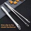 2pcs stainless steel multi-purpose food tongs, heat-resistant. Ideal for BBQ, baking, camping and daily kitchen use.