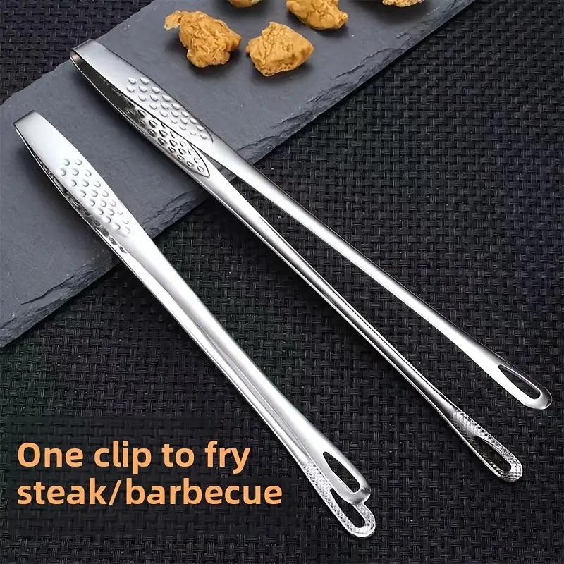 2pcs stainless steel multi-purpose food tongs, heat-resistant. Ideal for BBQ, baking, camping and daily kitchen use.