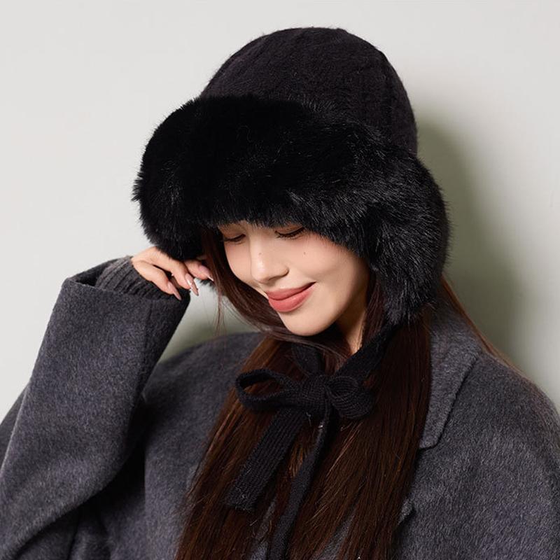 Knitted Hat Women's Autumn Winter Hemp Pattern Wool Collar Wool Hat Velvet Snow Hat