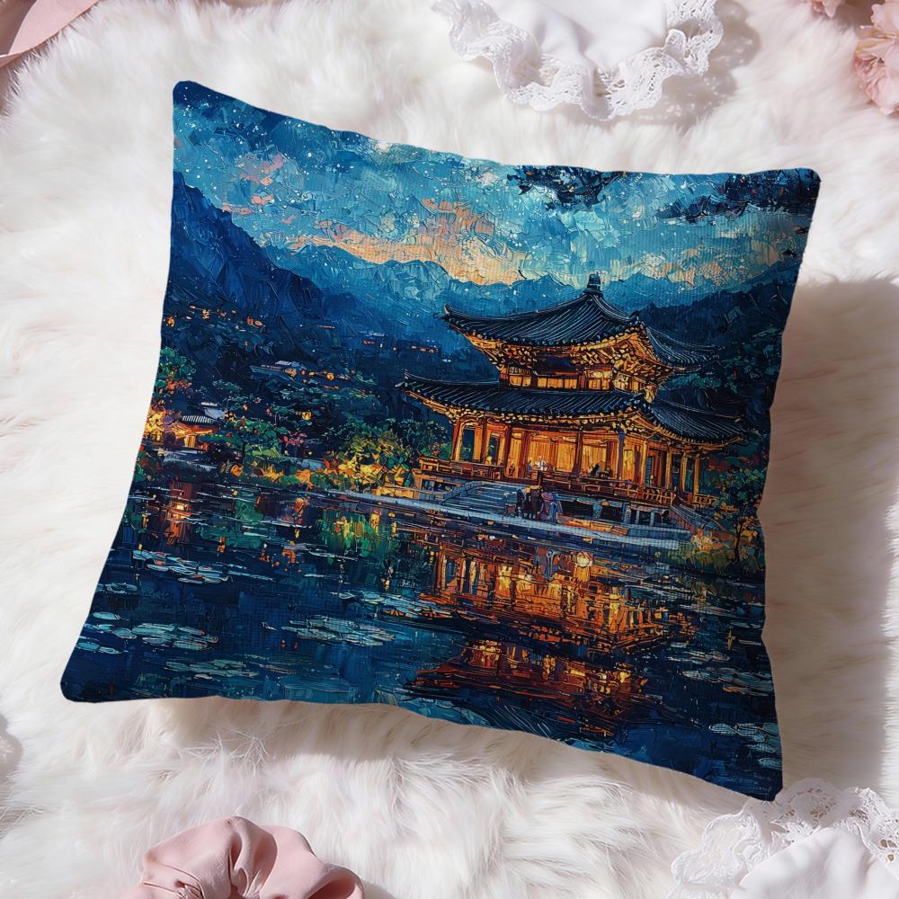 Popular F-FFoguo Temple Cushion Cover Soft Washable Pillow Case Multi-Scene for Couch Bed Travel Office Use