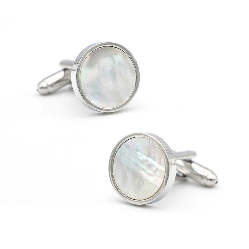 New Arrival Shell Cuff Links White Color Round Design Quality Brass Material Men'S Cufflinks Wholesale Retail