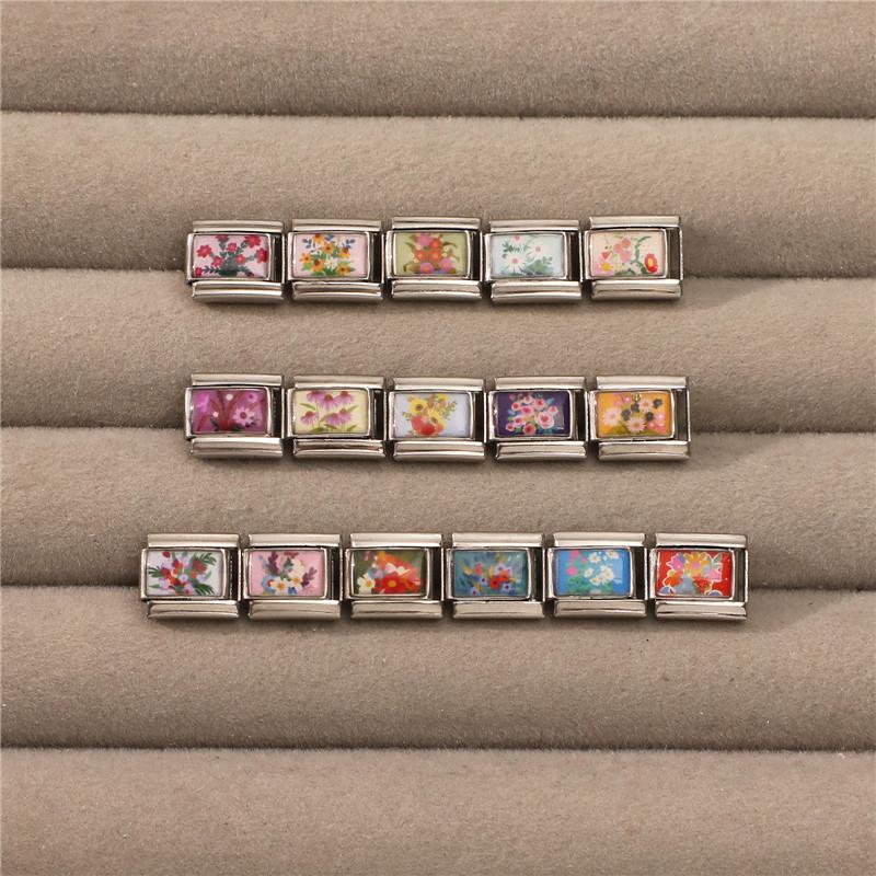 New Brilliant Colorful Flower Butterfly Series Italian Charm Links Fit 9mm Stainless Steel Bracelet Women Men DIY Making Jewelry