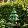 Feiertags-Gartendekoration für Weihnachtsbaum, Vogelhäuschen für draußen, Metall zum Aufhängen, Wildvögel, mit 2 bissfesten Futterbehältern, Wasserschalen, Grünes Xmas-Samenfach, Terrasse