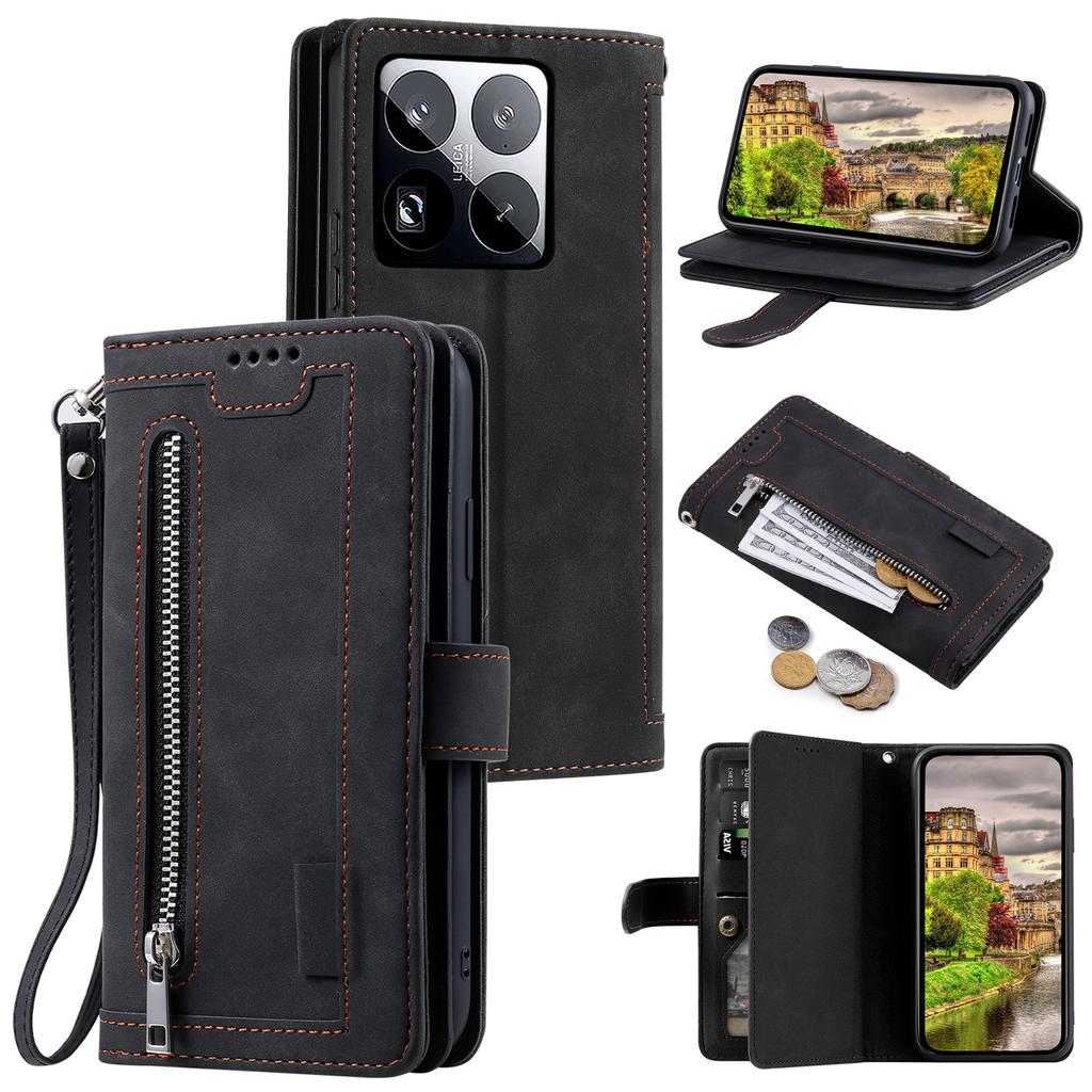 For Xiaomi 15 Pro Case PU Leather Phone Cover with Zipper Wallet 9 Card Slots