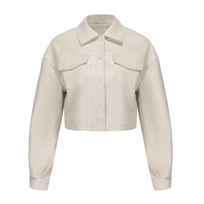 Spring and Autumn new loose casual leather jacket women's long-sleeved single-breasted women's short jacket lapel fashion