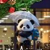 Panda Christmas Ornament 2D Acrylic Cartoon Panda Christmas Tree Hanging Ornament Cute Car Interior Accessories for Car Rear View Mirror Xmas