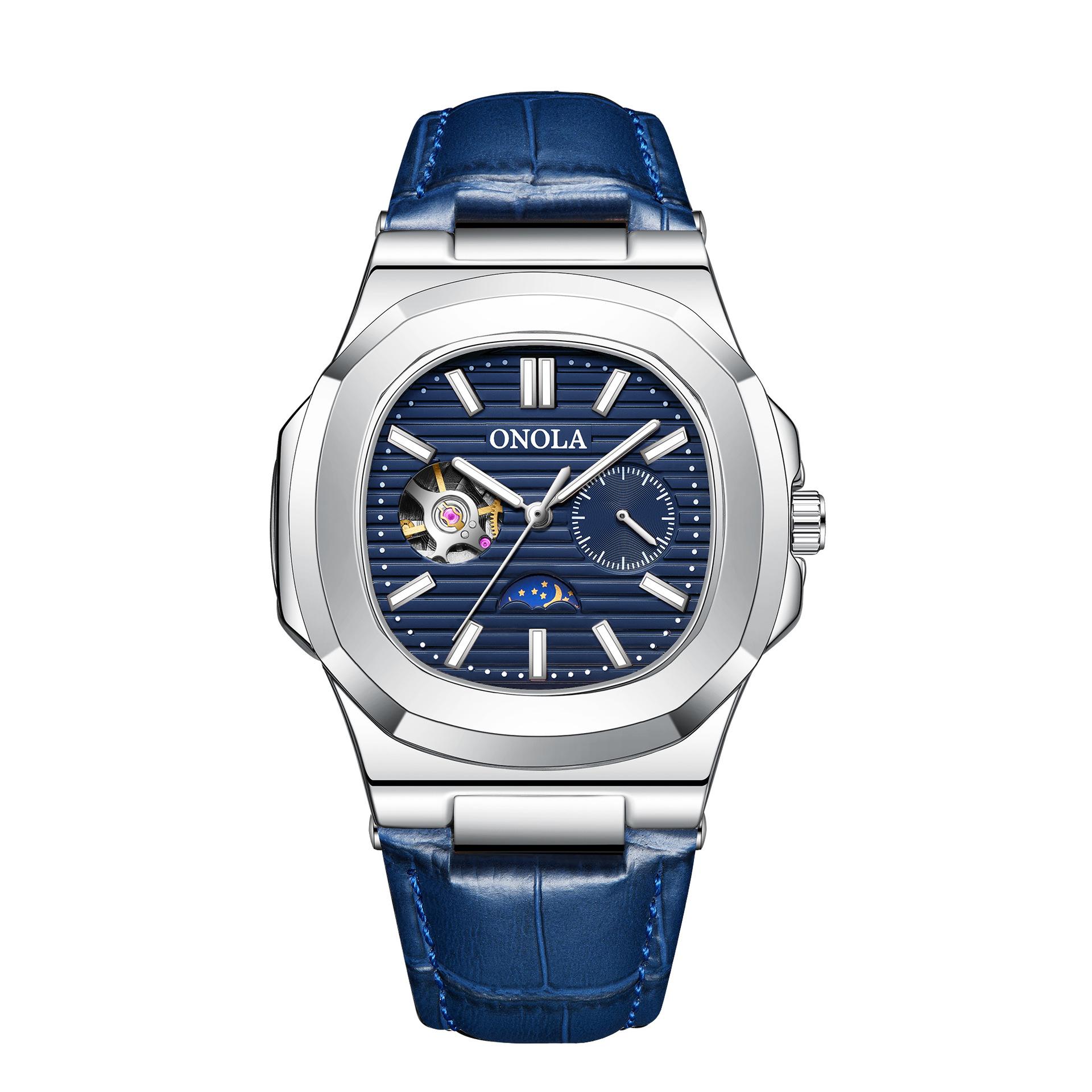 

Высококачественные механические часы Sun Moon Star Morning для мужчин, водонепроницаемые часы из полой кожи