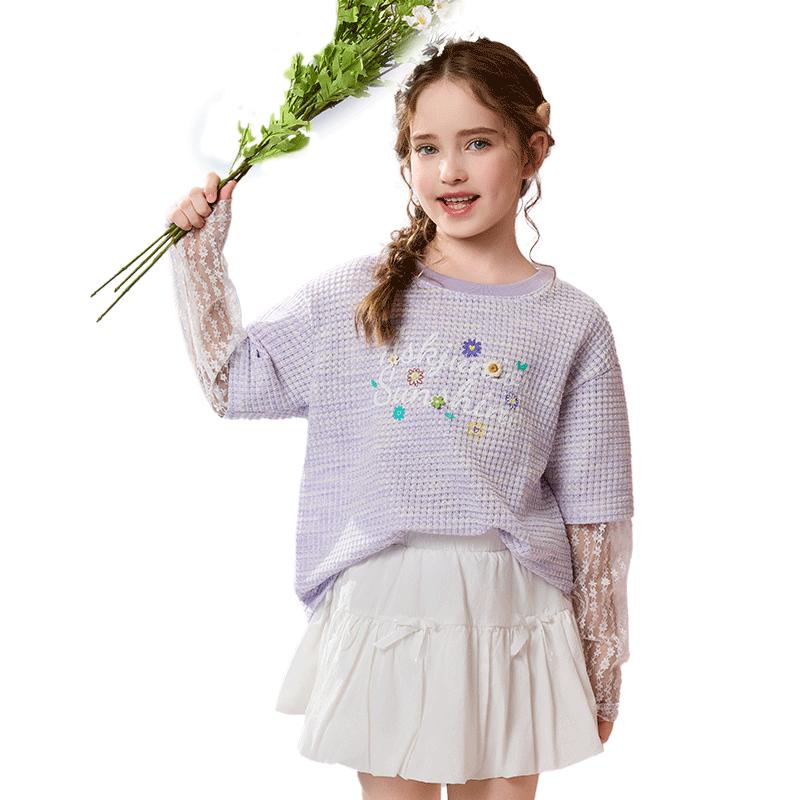 ASK JUNIOR Girls  Faux Two-Piece Long Sleeve T-Shirt 120