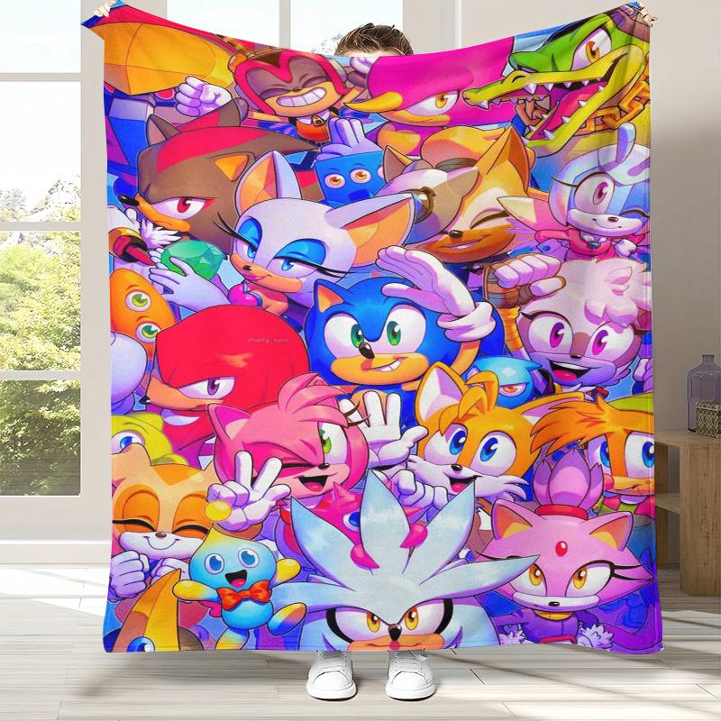 

Ретро Мультяшное Игровое Фланелевое Одеяло S-Sonic, Ультра Мягкое Теплое Плюшевое Покрывало для Дома, Спальни, Кровати, Дивана, Походного Пикника, Подарок 75x90cm