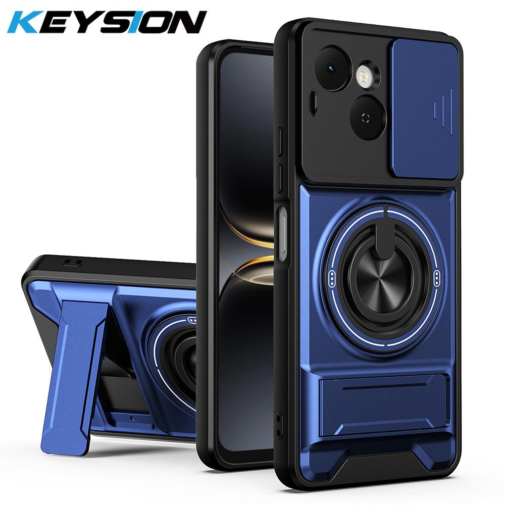 KEYSION Magnetic Phone Case for TECNO Spark 40C 4G Slide Camera Protection Upright Kickstand 360° Ring Shockproof Back Cover