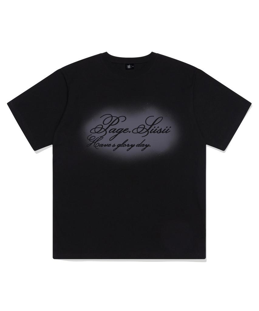 PAGESIISII Stencil Lettering Print Short Sleeve T-Shirt Black