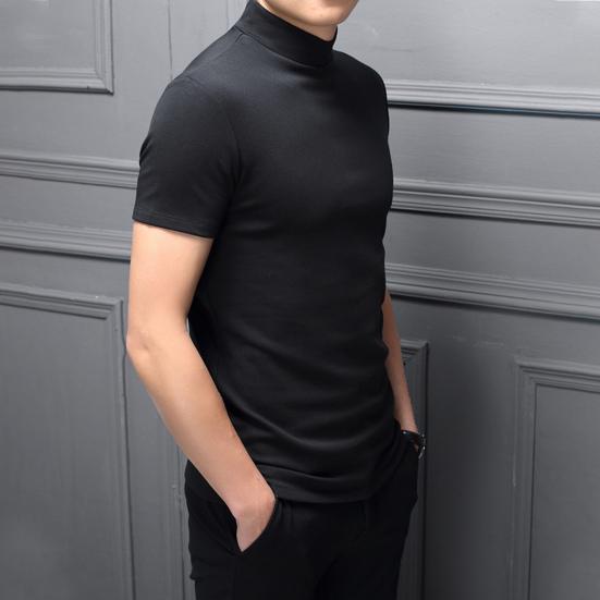 Pánské letní top s polovičním vysokým límcem, jednobarevný, měkký svetr, prodyšný, udržuje chlad, ležérní, krátký rukáv, pánské letní tričko, pánské oblečení