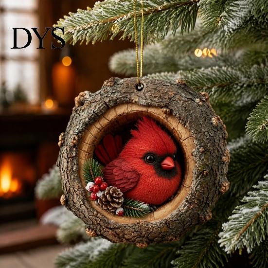 Christmas Tree Pendant Hole Animal Acrylic Ornament, Owl Fox Raccoon Bird Hedgedog Holiday Party Decorations Squirrel Pinecone Pendant, Seasonal