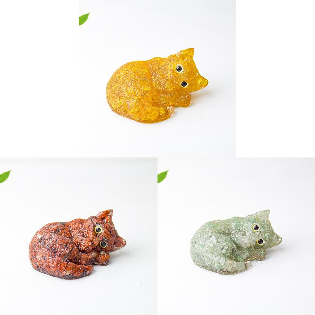 Resin Filled Natural Crystal Sleeping Cat Decor With Gift Box For Home Office Display