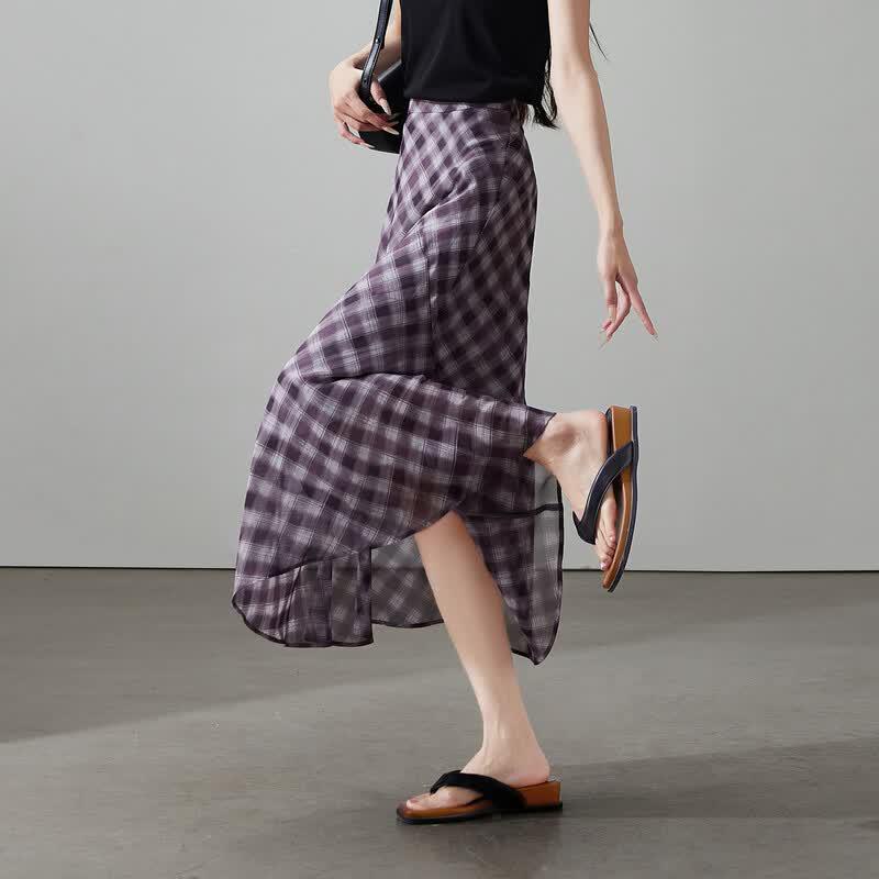 SOFSIL 2026 Summer Retro Elegant Plaid Midi Skirt