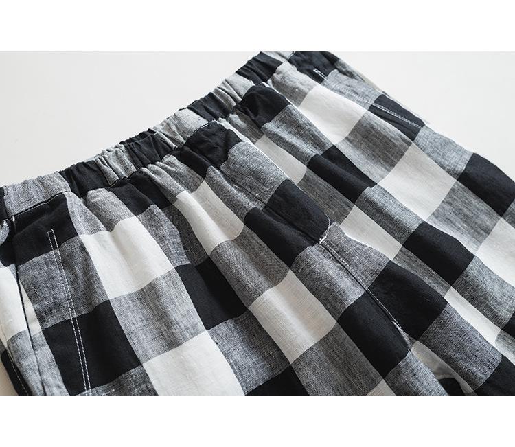 Women's Artisan Pure Linen Plaid Harem Pants with Elastic Waist & Drawstring - New Style #010