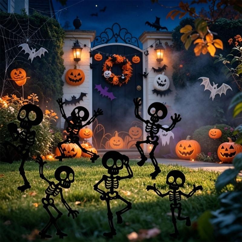 Halloween Yard Stake with Bone Dancer Shape, Black Acrylic Lawn Piece for Garden Display and Outdoor Party Scene