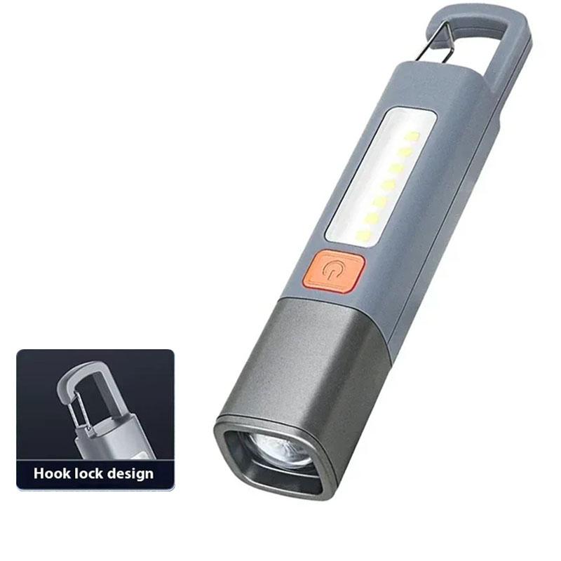 Strong Lighting ABS Flashlamp USB Charging Portable Outdoor EDC Torch Camping Hanging Flashlights Telescopic Focus COB Side Lamp