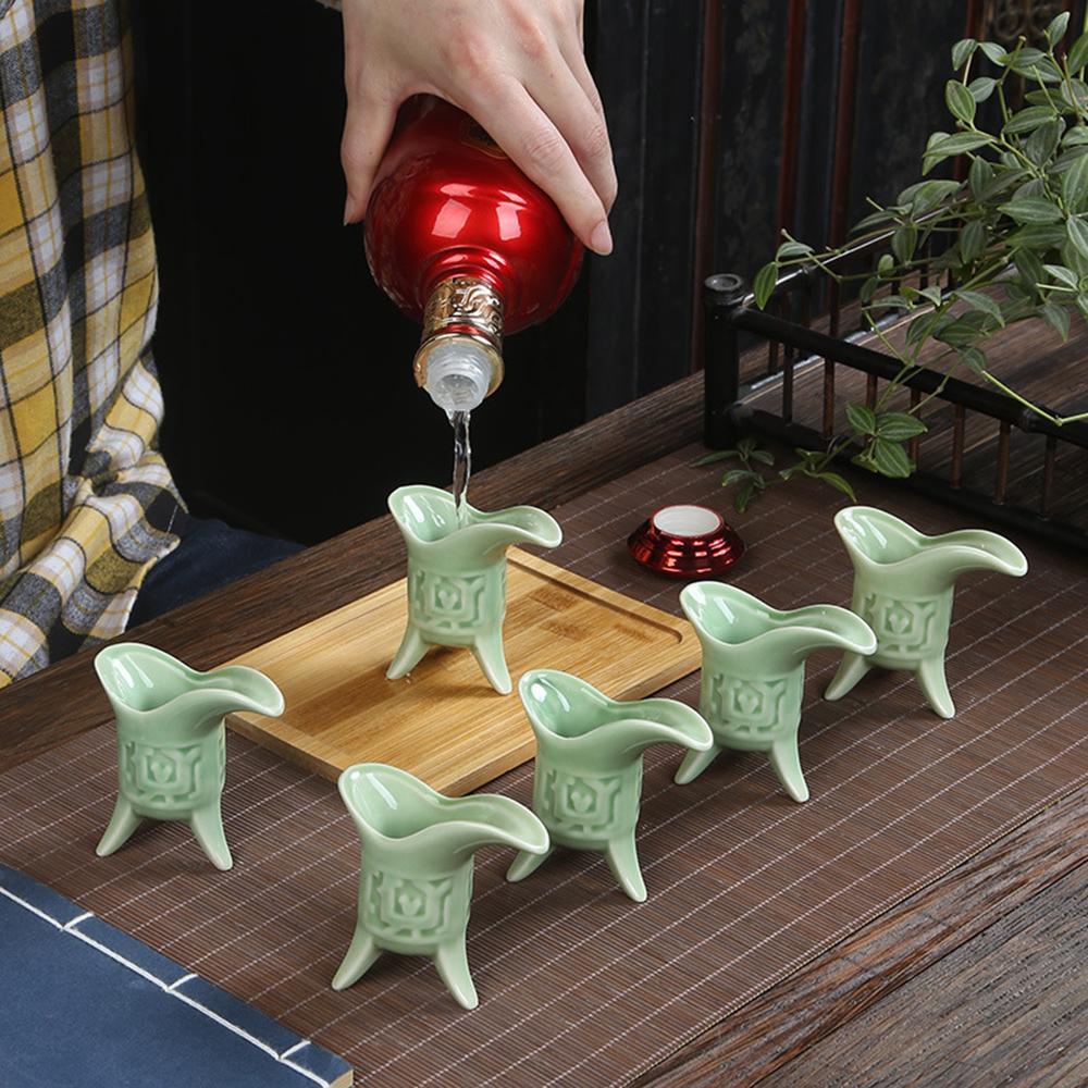 6pcs/set, Antique Ceramic Imperial Wine Cup, Chinese Style Liquor Glass, Gift Box Packaging Celadon Wine Cup, Ceramic Wine Set