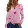 Women's Casual Long Sleeve Halloween Print V-Neck T-Shirt with Decorative Buttons