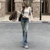 American low-rise micro-flared jeans for women's autumn and winter new elastic straight tube without leg-sticking flared pants Yichun