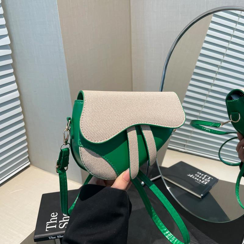 Fashion Trend Design Sense Niche Women's Bag Shoulder Messenger Bag Special-shaped Contrasting Color Splicing Saddle Bag