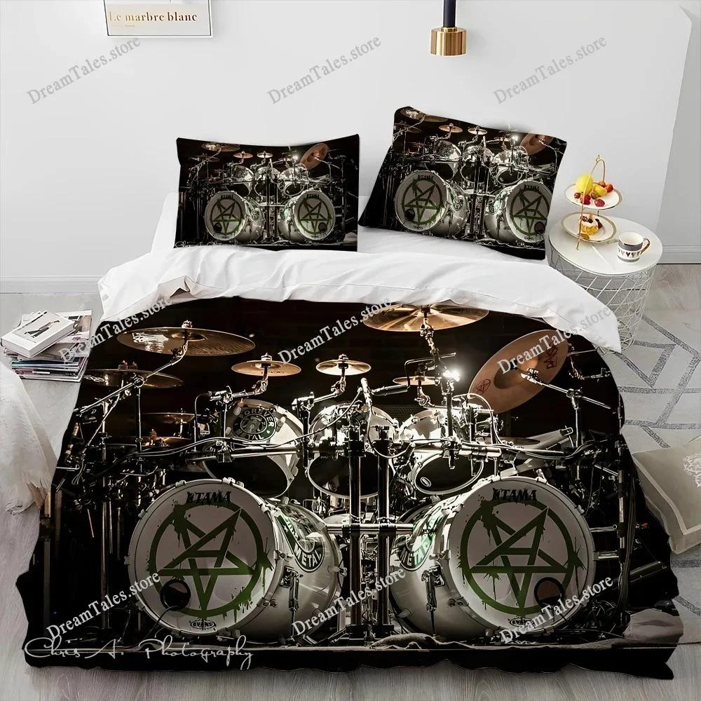 3D Schlagzeug Musikinstrumente Bettdecke Bettwäsche-Set, Bettbezug Bett-Set Steppdeckenbezug Kissenbezug, King Queen Size Bettwäsche-Set Geschenk