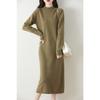 Autumn Winter Women's Wool Long Dress Cashmere Mock Neck Pullover Sweater Soft Knitwear OL Simple Basic Dress