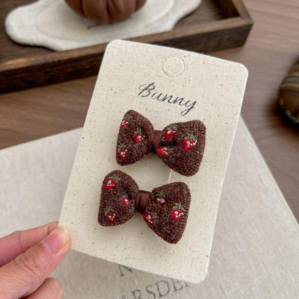 Strawberry Embroidery Bow Hairpin Hairclips Cute Hair Rope Tie Scrunchies Rubber Band Elastic Hair Band Girls Hair Accessories