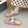Beautiful bag head half slippers women's outer wear spring and summer new flat bottom lace bow Mary Jane sandals