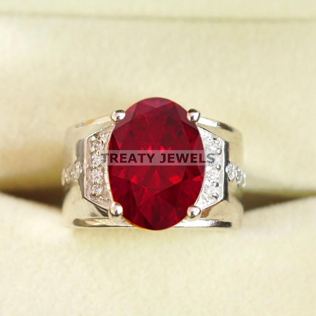 Ruby Oval Cut Gemstone With 925 Sterling Silver Ring For Men's #B534 JL375684150589
