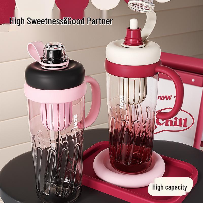 King Ice Straw Cup: Summer Teapot Design, Large Capacity, Heat-Resistant, High-Value Plastic for Women