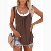 T-shirt con gilet senza maniche a due strati finto da donna patchwork estivo Canotta con fondo da donna elegante casual allentata
