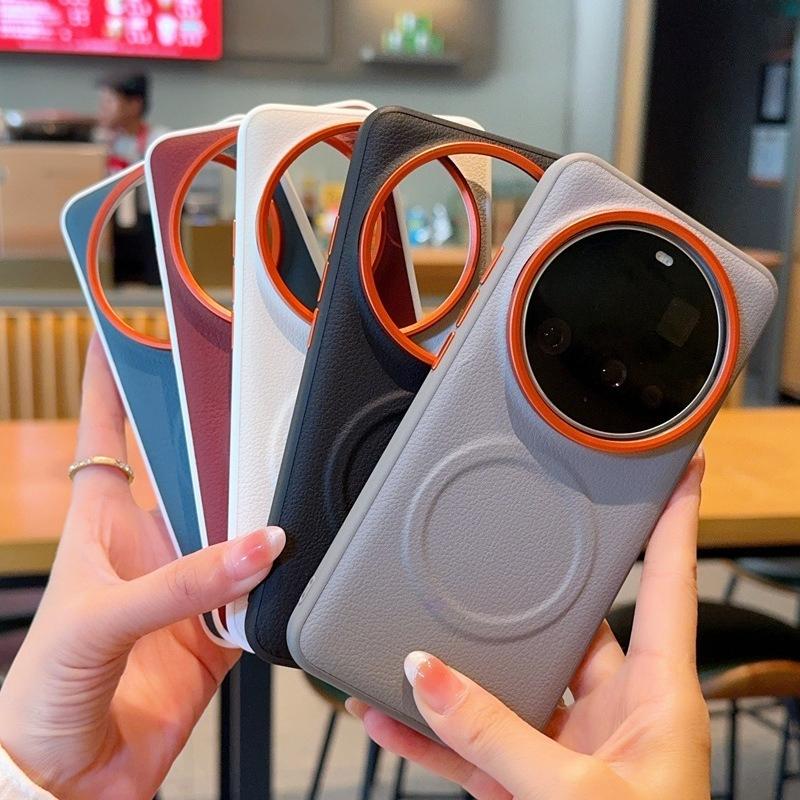 Phone Cases xiaomi,Magnetic Non‑Slip Phone Case with Red‑Ring Large‑Aperture Metal Camera Frame