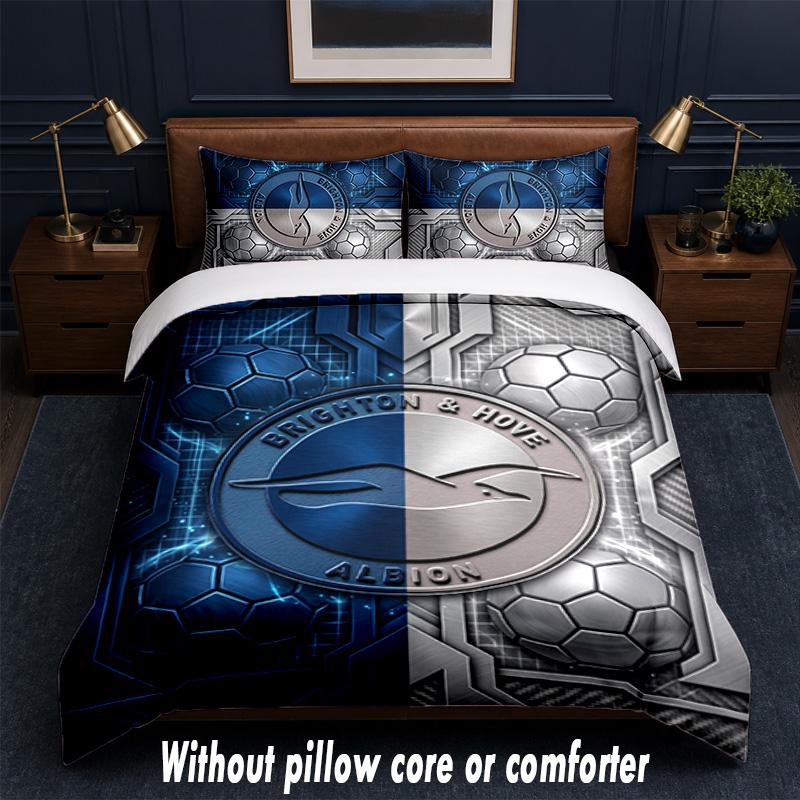Brighton & Hove Albion Football Design Ensemble de literie 1 housse de couette + 2 taies d'oreiller Linge de lit doux respirant pour la maison