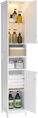 Mobile da Bagno Alto e Sottile, Leggero, con Ripiani Regolabili, Scomparti Aperti, per Piccoli Spazi, Moderno, Bianco Nuvola