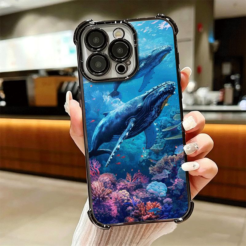 Humpback Whale Sea Giant Soft Phone Case For iPhone 15 16 17 Air 14 Pro Max 16E Plus 13 12 Mini Plating Anti-Fall Fundas