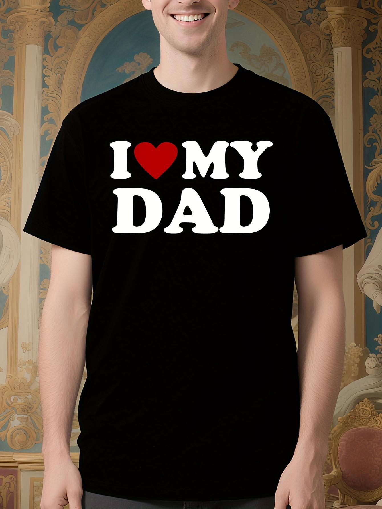 I Love My Dad Red Heart Graphic Cotton Tshirt - Black wit... S