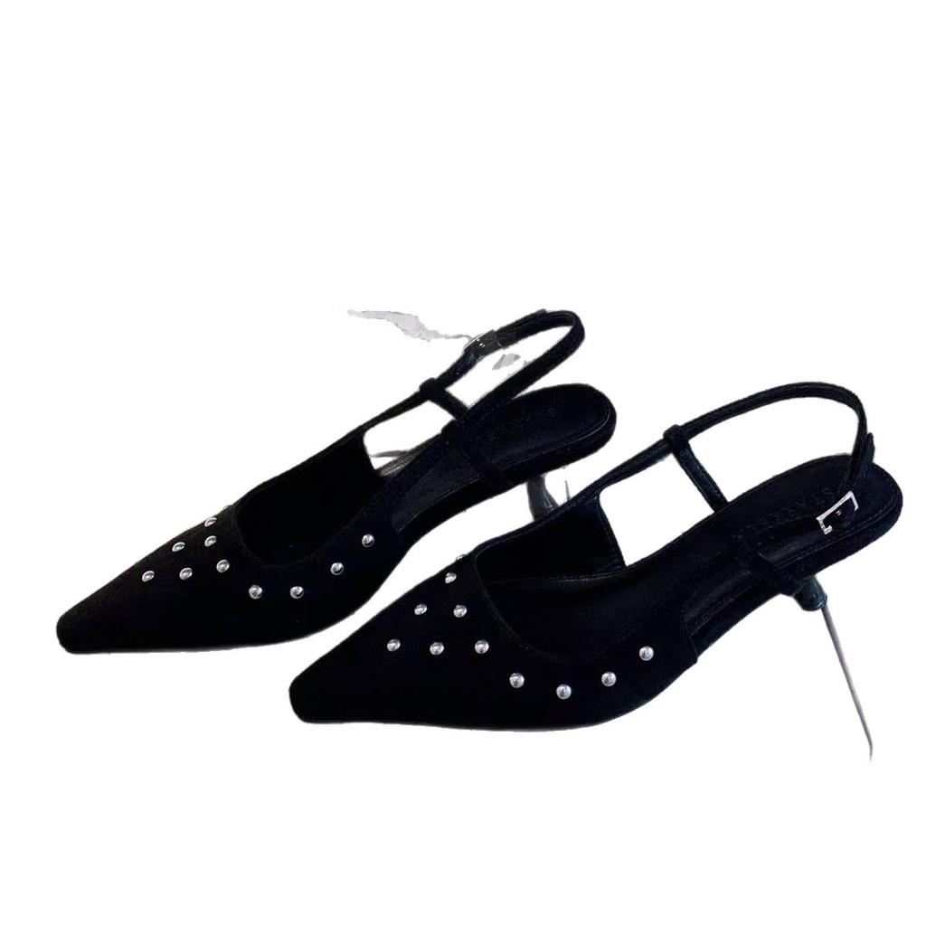 StarKeLa design pointed heels, toe sandals, spring new riveted back strap French shoes