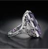 "Rectangular Amethyst Princess Ring with Chamfered Inlay & Hollow Flower Design"