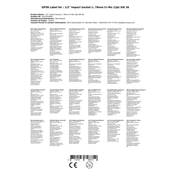 Douille à Choc 1/2 Pouce SW 36 Cr-Mo 12 Pans