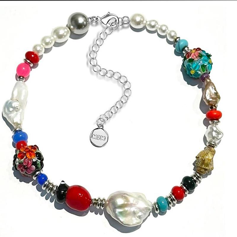 2025 New Necklace Strawberry Pendant Baroque Pearl Beaded Trendy y2k Cute Colorful Choker Neck Accessories for Women Men Jewelry