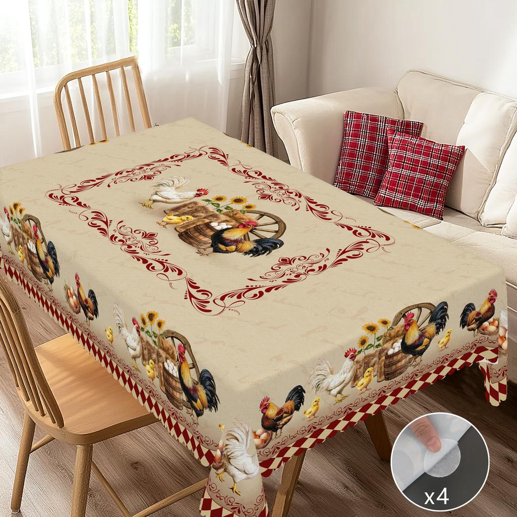 1 Stück Retro Bauernhaus Runde und Rechteckige Tischdecken, Verschiedene Größen, Hahn, Blumenmuster, Ostern, Frühling und Sommer, Tischdecken für Kitc