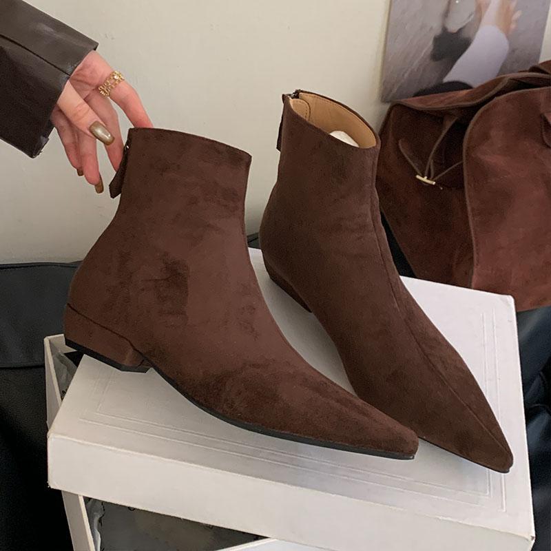 Fashion Fashion Flock Women Ankle Boots With Low Heel Footwear Pointed Toe Modern Ladies Short Boots Shoes Female Zippers Shoes
