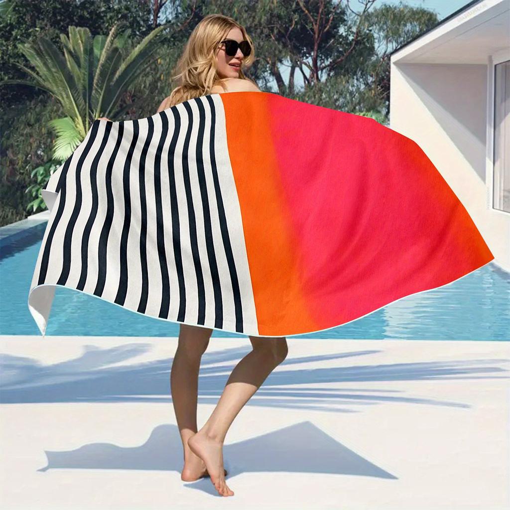 1pc Large Coastal Striped Beach Towel - Super Absorbent Quick-Dry Microfiber, Lightweight Bath & Yoga Towel for Travel, Parties