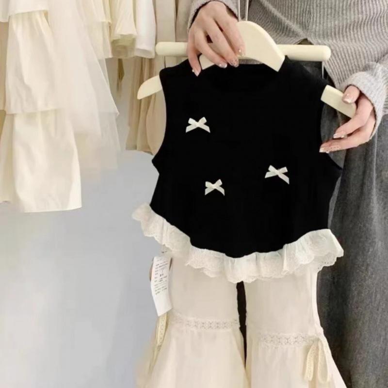 Summer Girls Sleeveless Vest Sweet Bow Lace Top For Baby 90