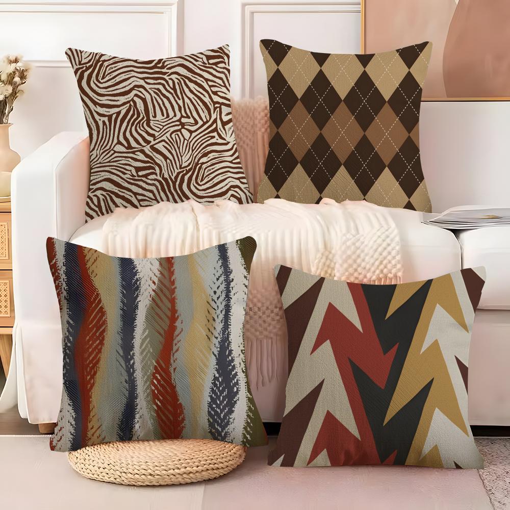 Fashion Simple Geometric Cushion Cover Soft Plush Fabric Double-Sided Printed Sofa Cushion Cover for All Seasons Home Decor Gift
