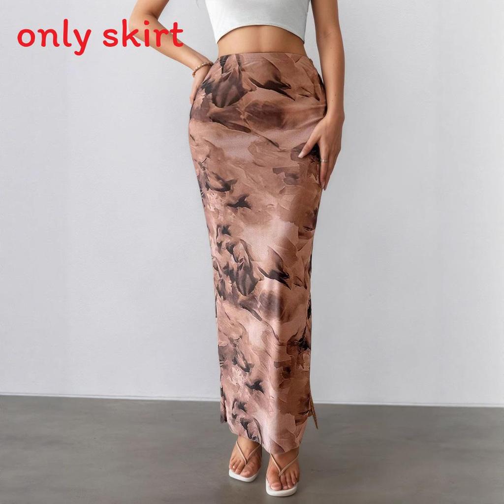 Summer Floral Print Bodycon Skirt With Side Slit For Elegant Ladies Wear